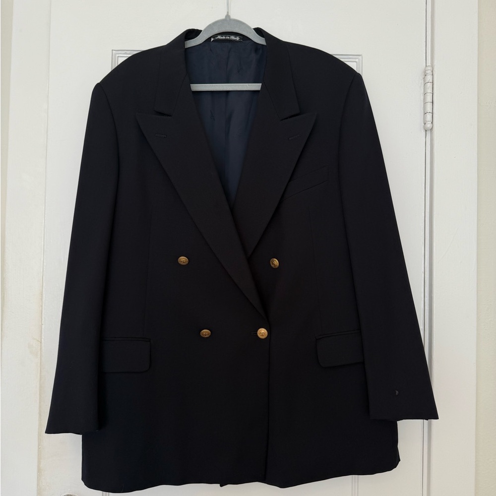 Vintage Valentino Double-Breasted Navy Wool Blazer